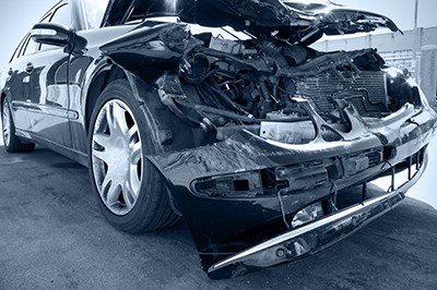 black and white photo of car with smashed front end | Colorado’s Vision Zero Traffic Fatality Plan