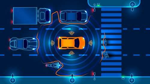 graphic of car with lane detection technology | New Safety Features Drastically Reduce Accidents