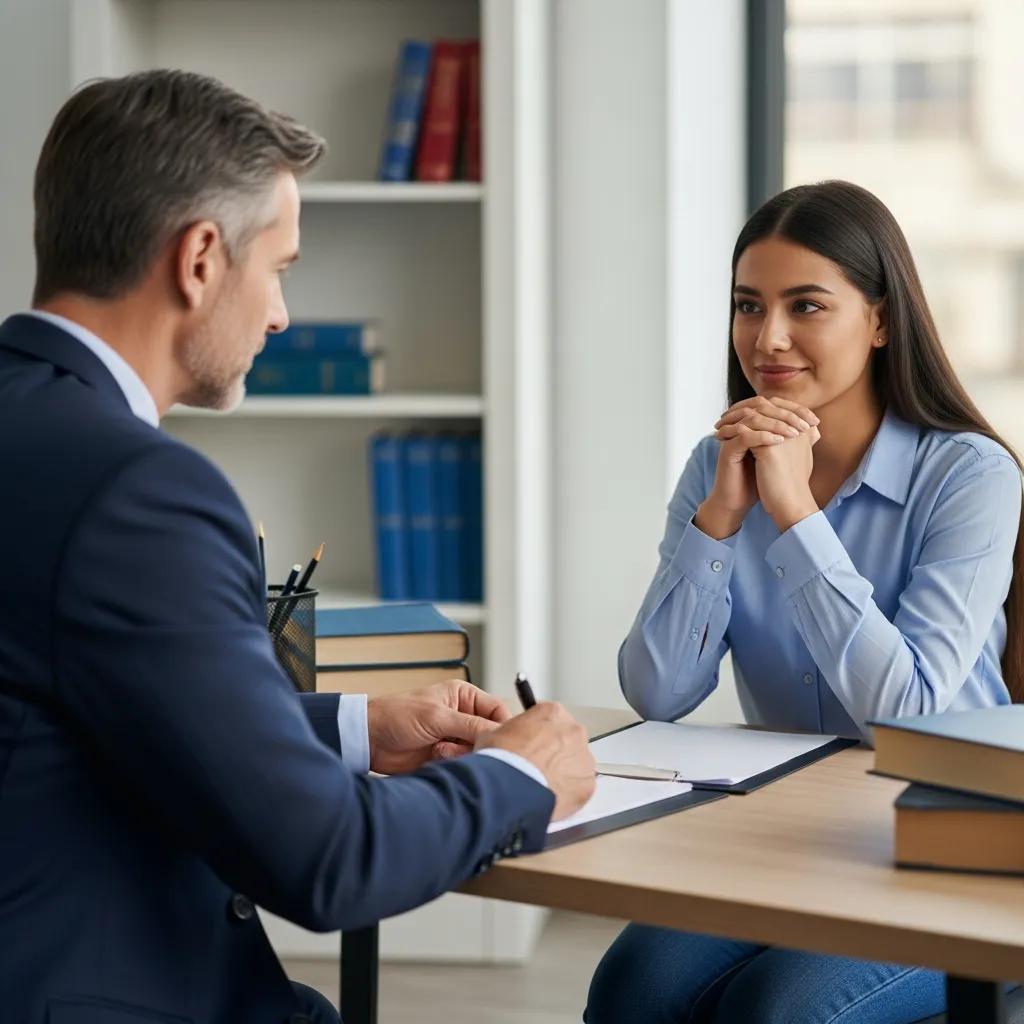 Auto accident lawyer consulting with a client in a professional office setting