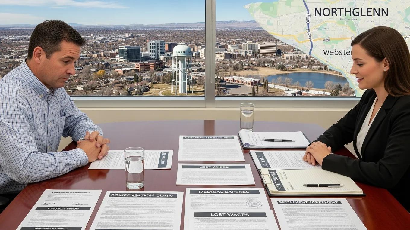 Northglenn resident discussing legal rights with personal injury attorney in an office setting